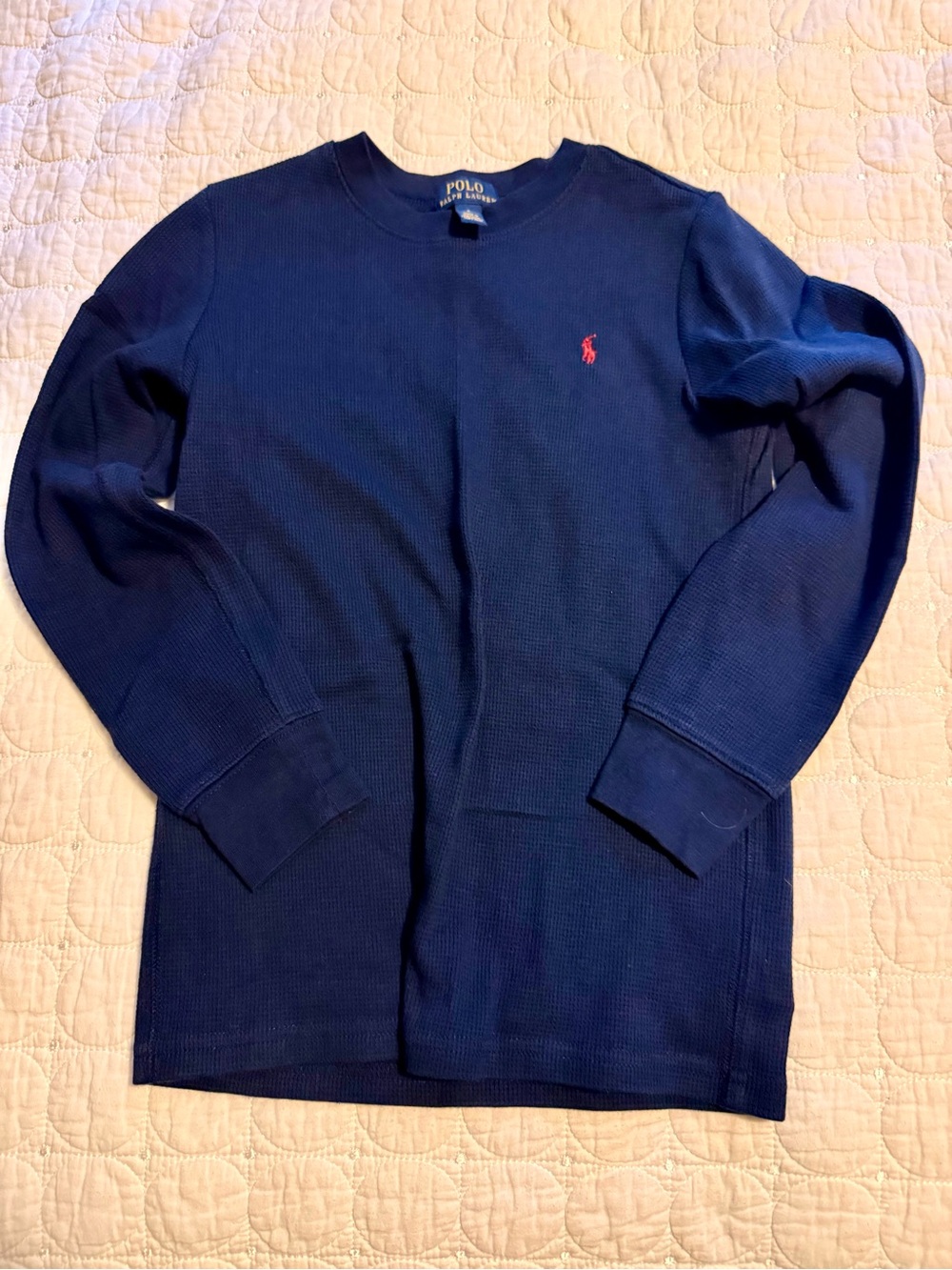 Polo by Ralph Lauren Navy Long-Sleeve Waffle Knit Tee with Red Pony